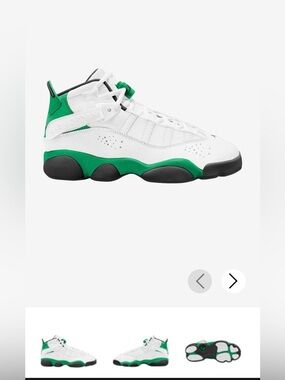 Jordan 6 Rings GS in White, Lucky Green & Black. See size on a box label photo